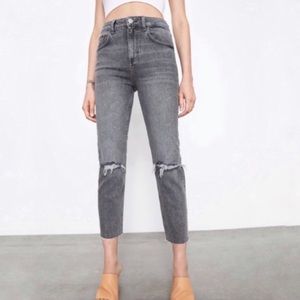 NWT ZARA distressed high rise straight leg jeans